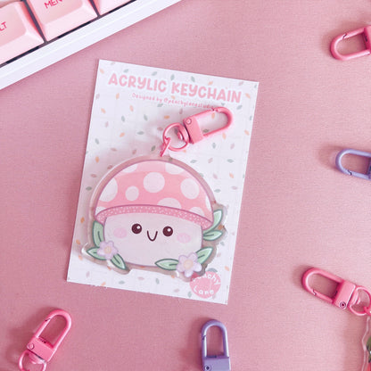 Kawaii Mushroom Glitter Acrylic Keychain