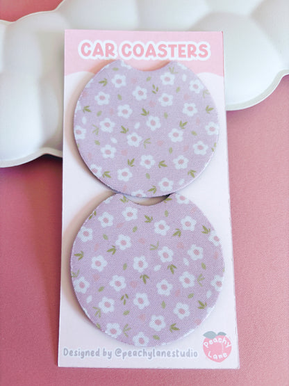 Pink Floral Car Coasters - Set of Two