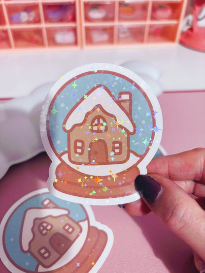Snow Globe Vinyl Sticker with Holographic Stars Laminate