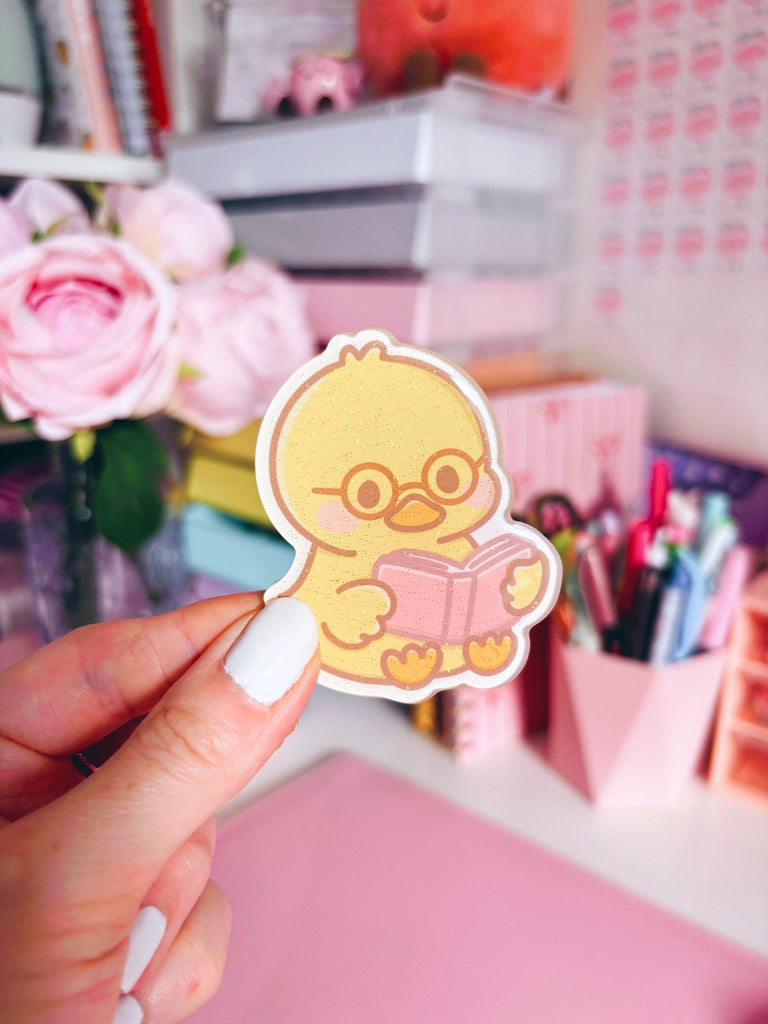 Cosy Reader Duck Glitter Acrylic Magnet