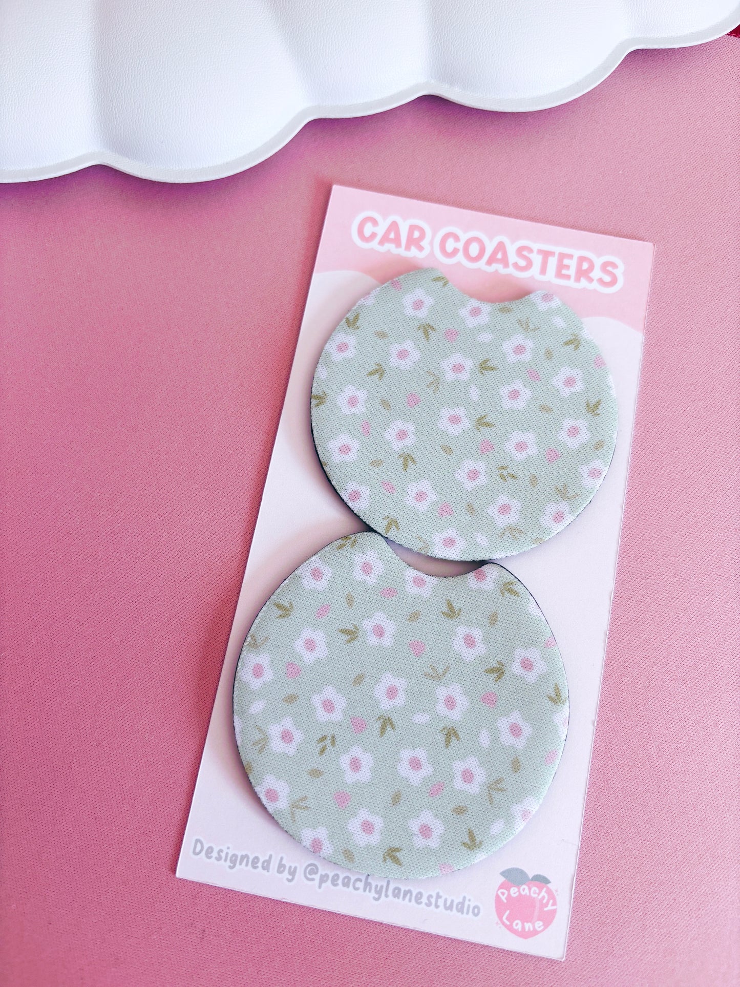 Green Floral Car Coasters - Set of Two