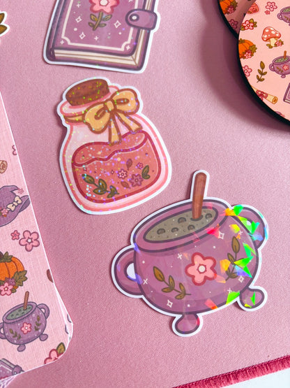 Autumn Floral Potion Holographic Glitter Vinyl Sticker