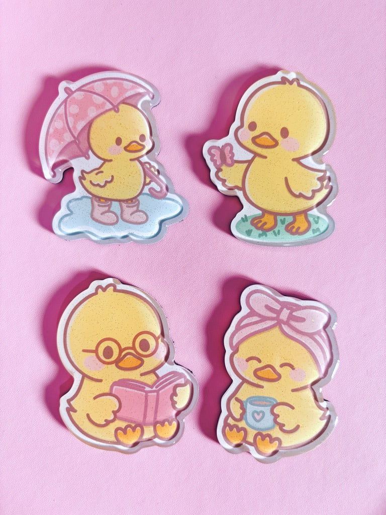 Cosy Reader Duck Glitter Acrylic Magnet