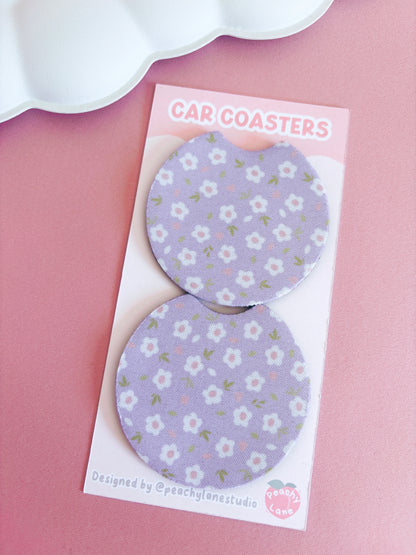 Lilac Floral Car Coasters - Set of Two