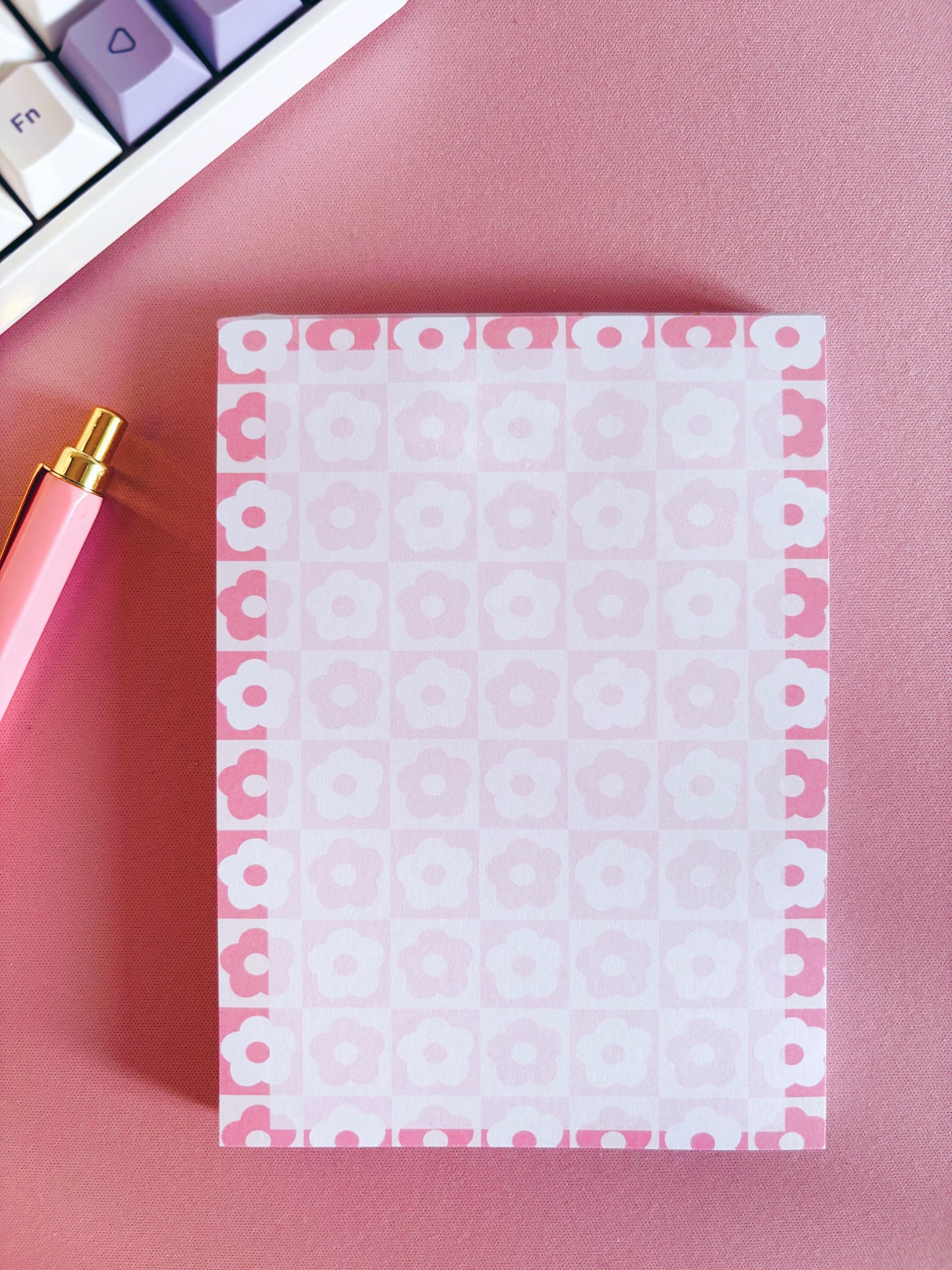 Retro Pink Flowers A6 Notepad