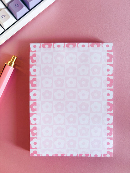 Retro Pink Flowers A6 Notepad