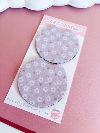 Pink Floral Car Coasters - Set of Two