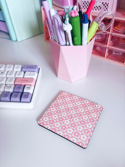 Retro Pink Flowers Square Coaster