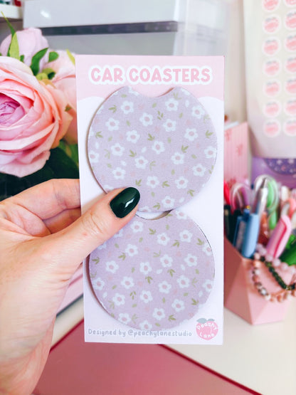 Pink Floral Car Coasters - Set of Two