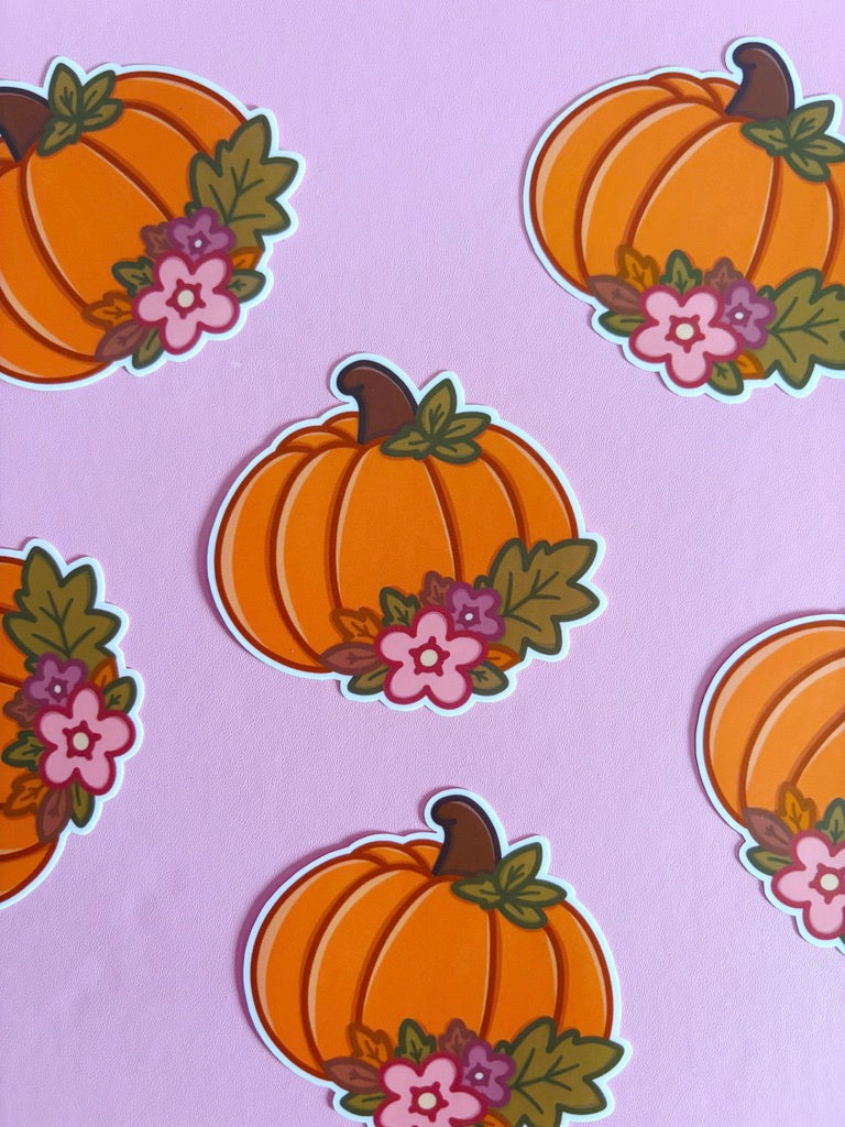 Floral Pumpkin Vinyl Sticker