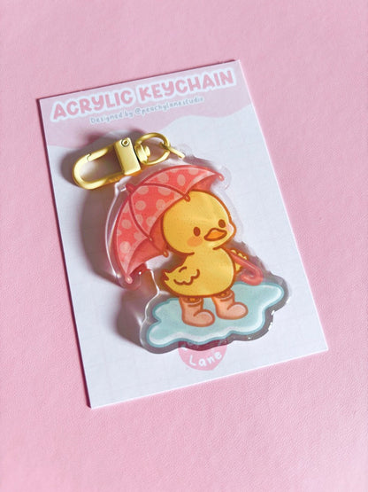 Puddle Days Duck Glitter Acrylic Keychain