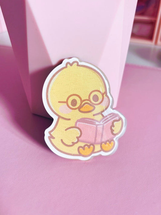 Cosy Reader Duck Glitter Acrylic Magnet