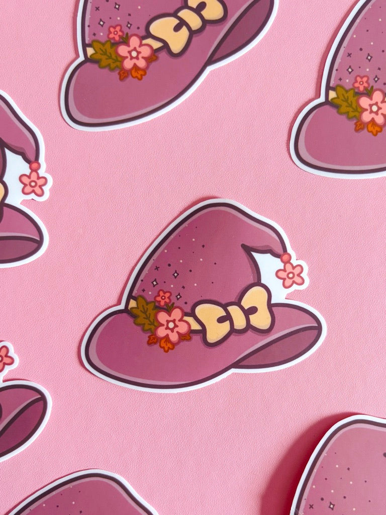 Floral Witch Hat Vinyl Sticker