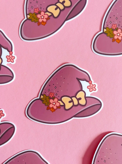 Floral Witch Hat Vinyl Sticker