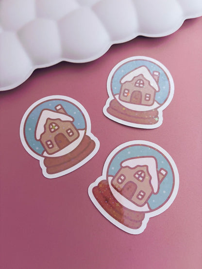 Snow Globe Vinyl Sticker with Holographic Stars Laminate