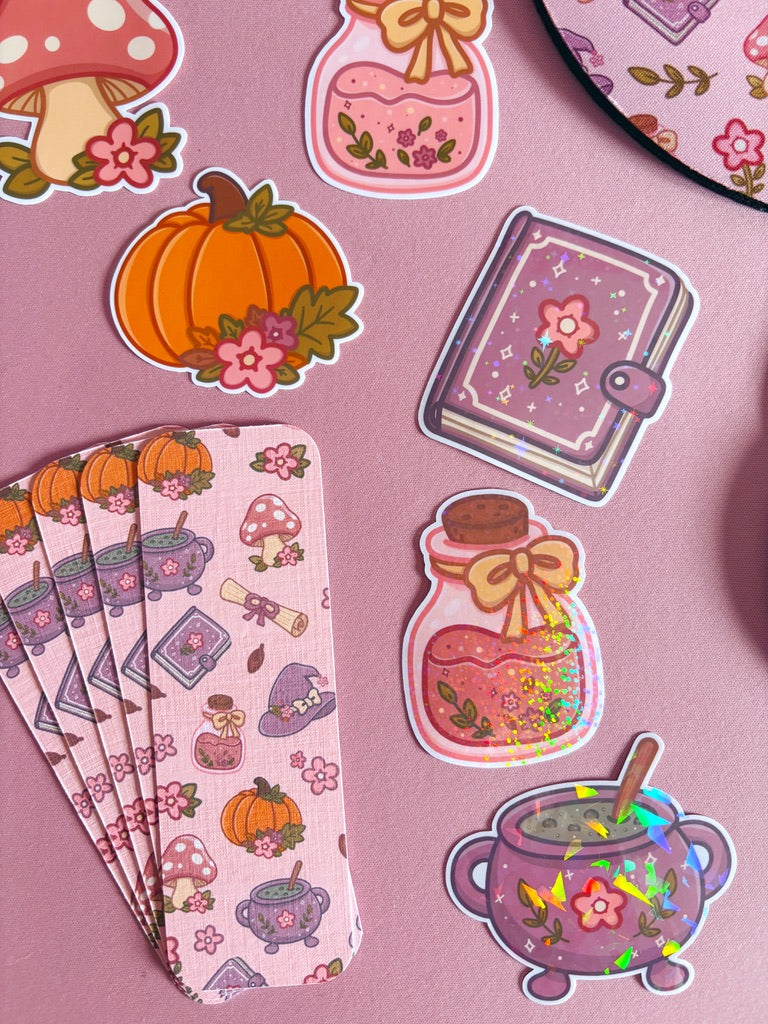 Autumn Floral Potion Holographic Glitter Vinyl Sticker