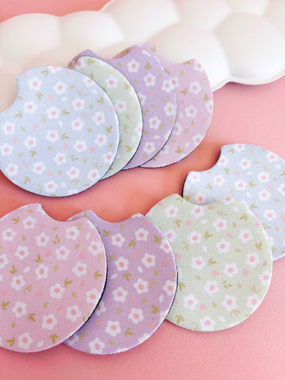 Green Floral Car Coasters - Set of Two