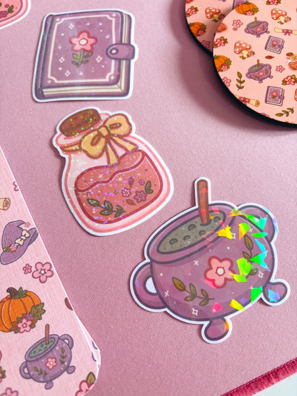 Autumn Floral Potion Holographic Glitter Vinyl Sticker