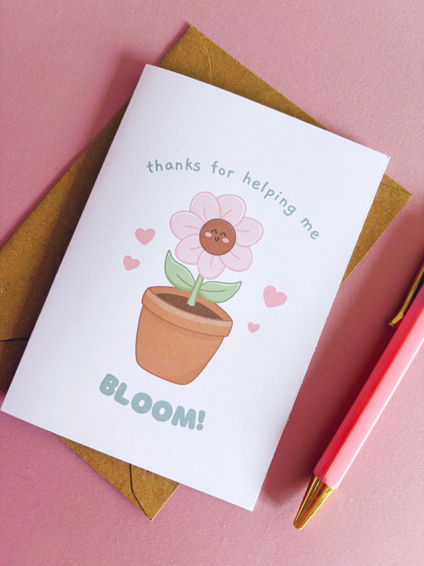 Thanks For Helping Me Bloom Greetings Card With Envelope
