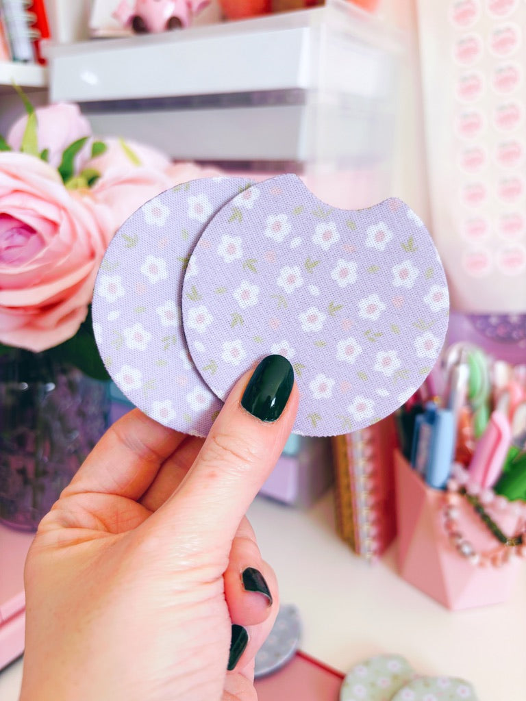 Lilac Floral Car Coasters - Set of Two