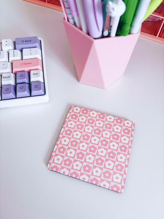 Retro Pink Flowers Square Coaster