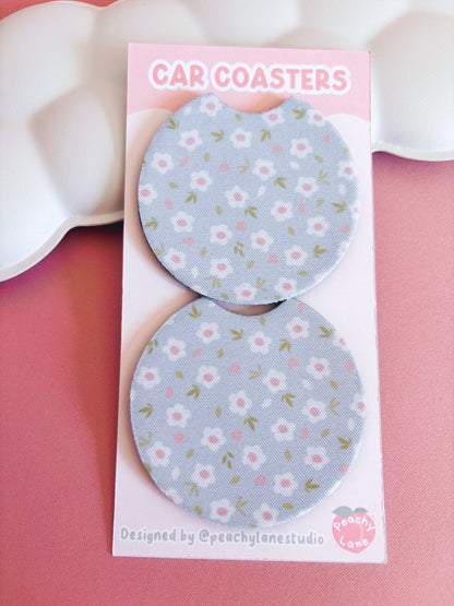 Blue Floral Car Coasters - Set of Two