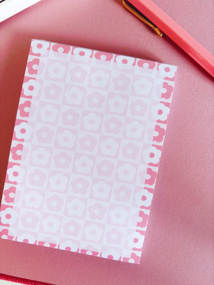 Retro Pink Flowers A6 Notepad