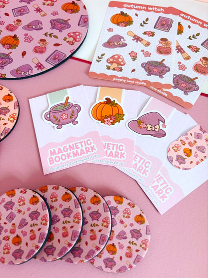 Autumn Witch Pattern Car Coasters - Set of Two