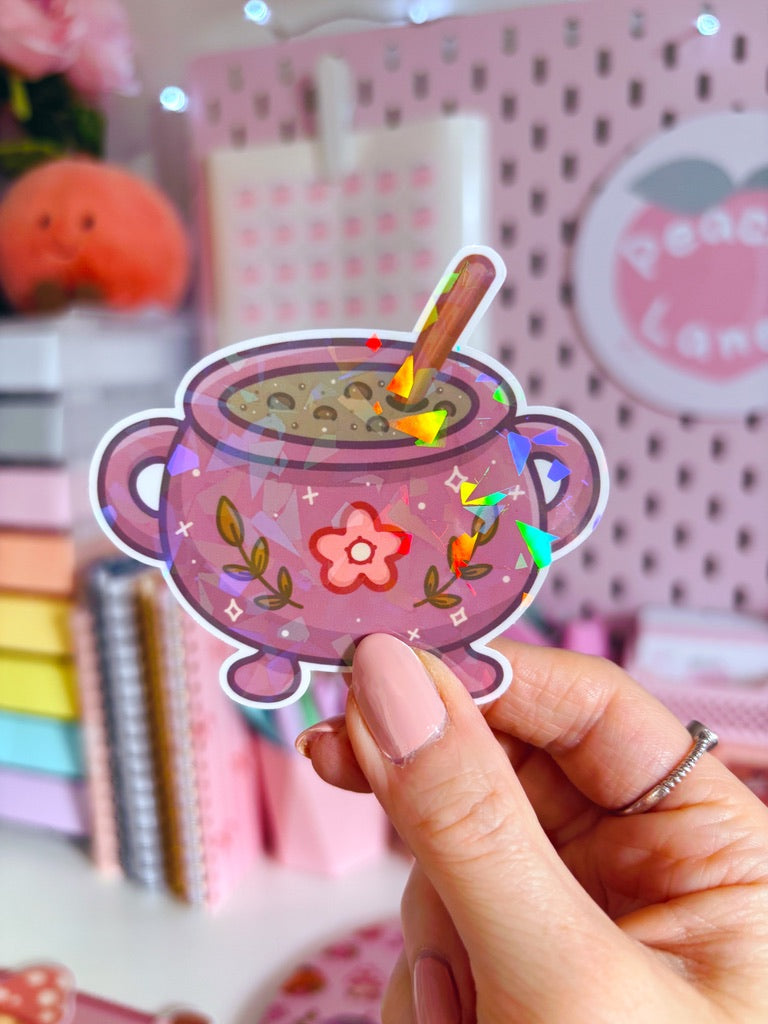 Witch Cauldron Holographic Shards Vinyl Sticker