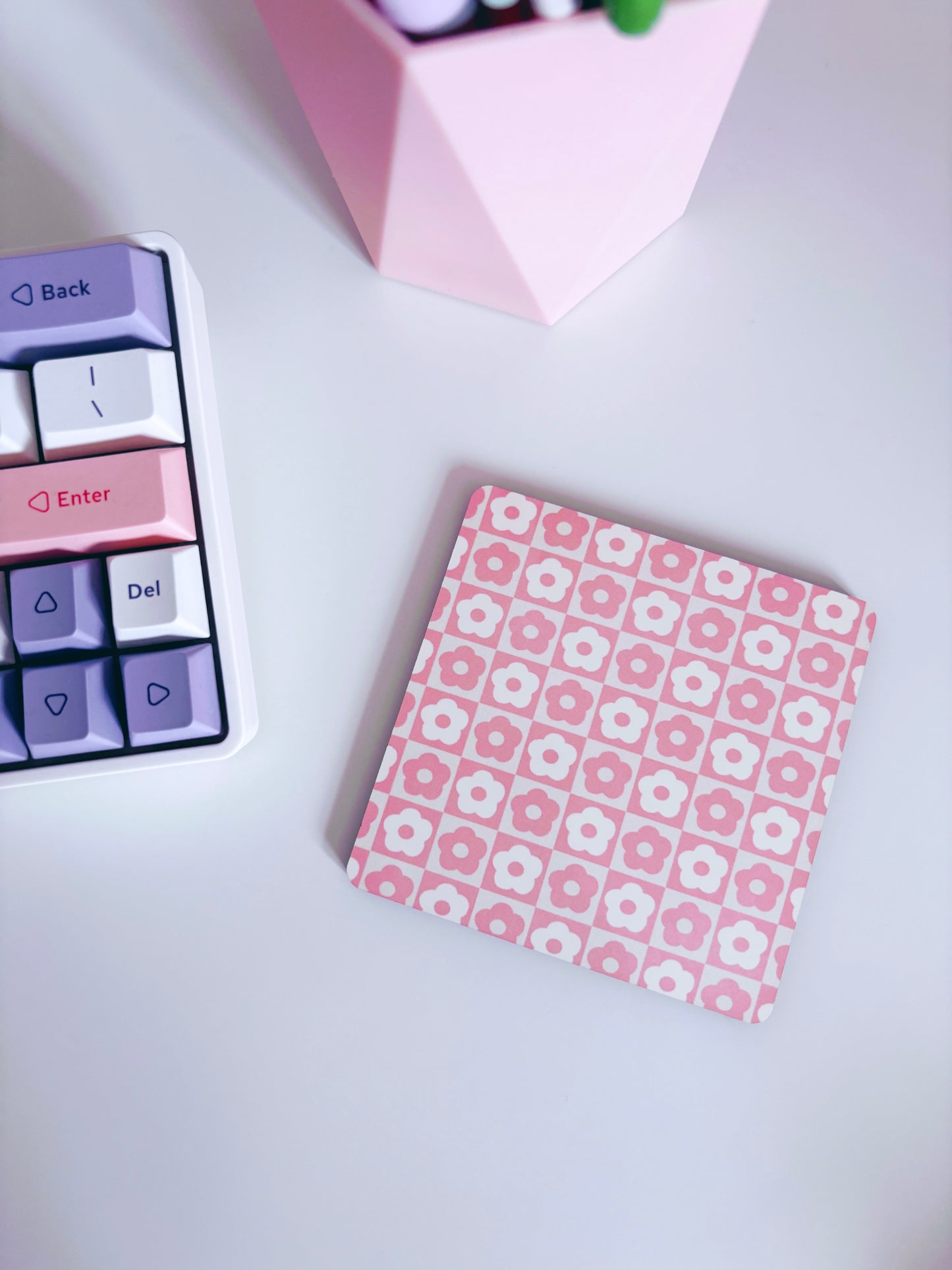 Retro Pink Flowers Square Coaster