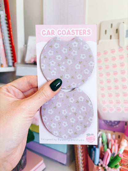 Pink Floral Car Coasters - Set of Two