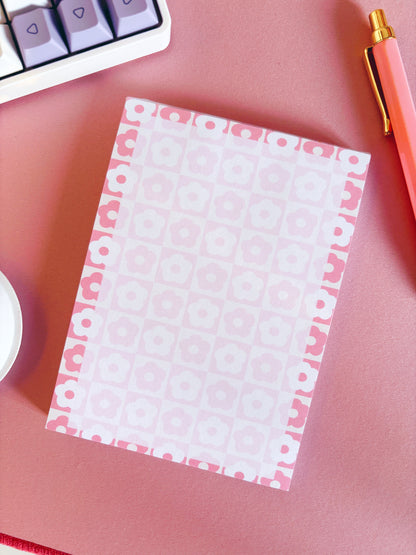 Retro Pink Flowers A6 Notepad
