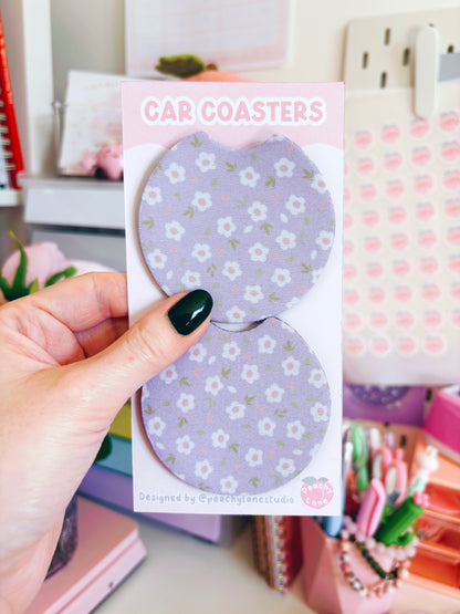 Lilac Floral Car Coasters - Set of Two