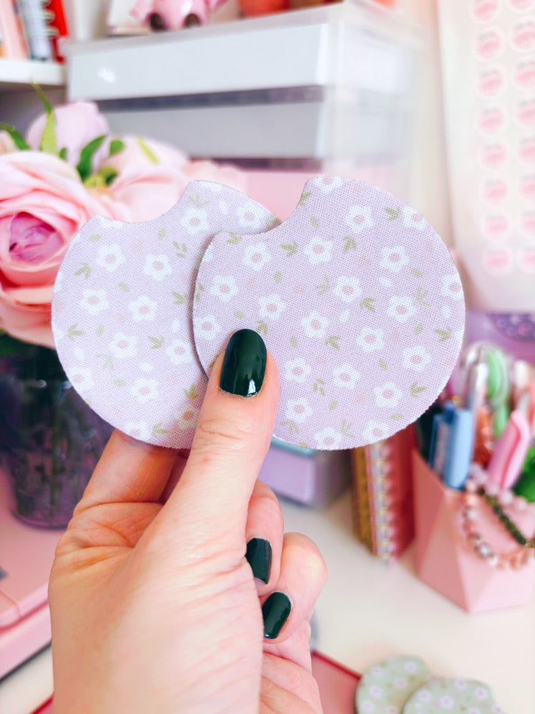 Pink Floral Car Coasters - Set of Two
