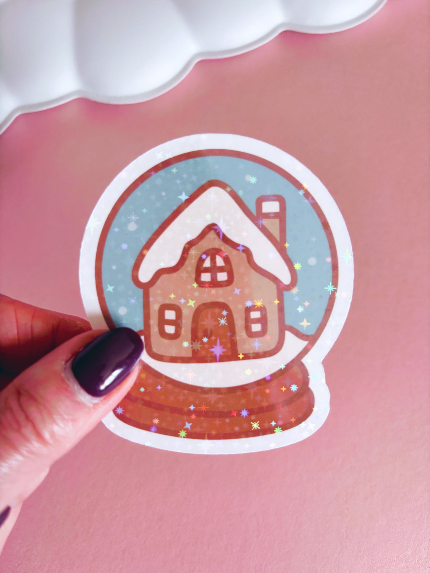 Snow Globe Vinyl Sticker with Holographic Stars Laminate