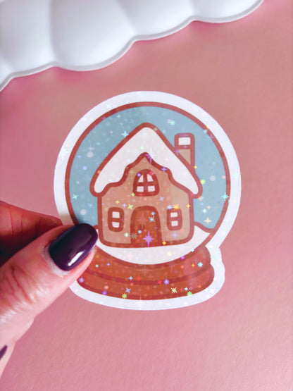 Snow Globe Vinyl Sticker with Holographic Stars Laminate
