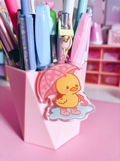 Puddle Days Duck Glitter Acrylic Keychain