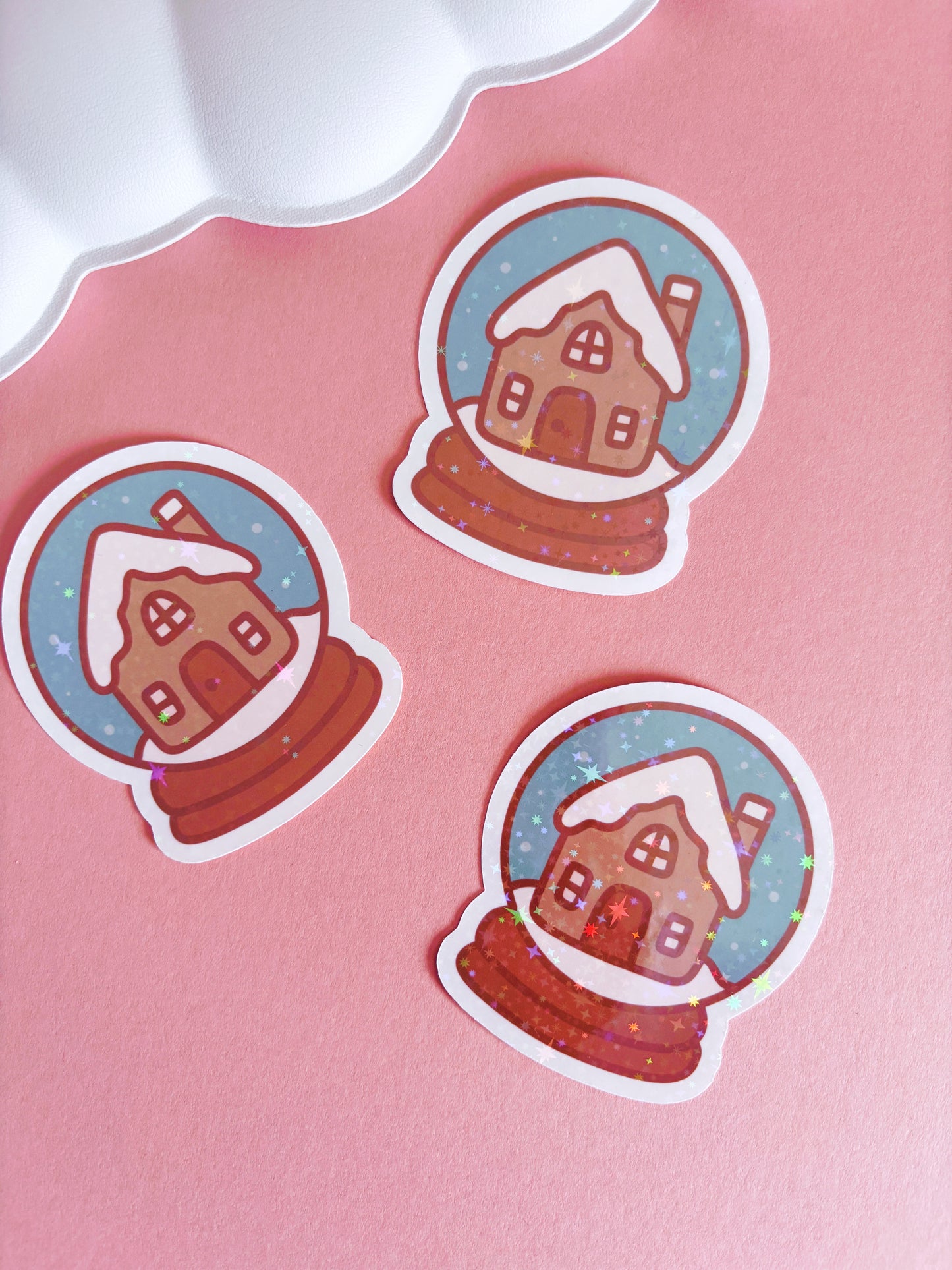 Snow Globe Vinyl Sticker with Holographic Stars Laminate