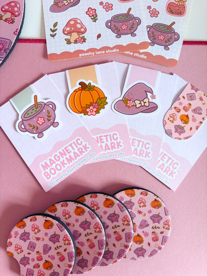 Autumn Witch Pattern Magnetic Bookmark