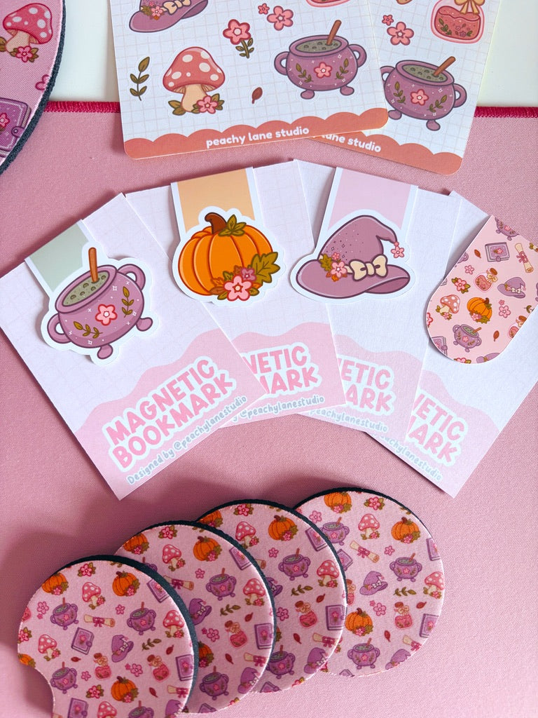 Autumn Witch Pattern Car Coasters - Set of Two