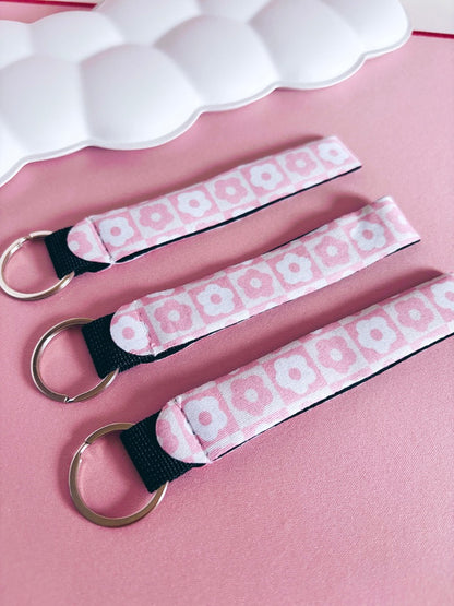 Retro Pink Flowers Wrist Lanyard