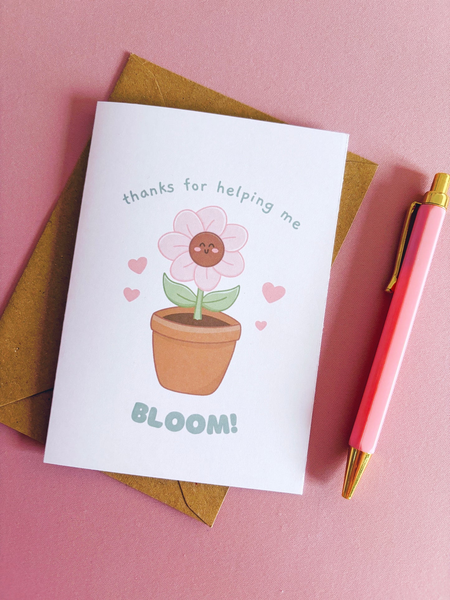 Thanks For Helping Me Bloom Greetings Card With Envelope