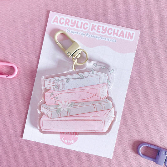 Book Stack Glitter Acrylic Keychain
