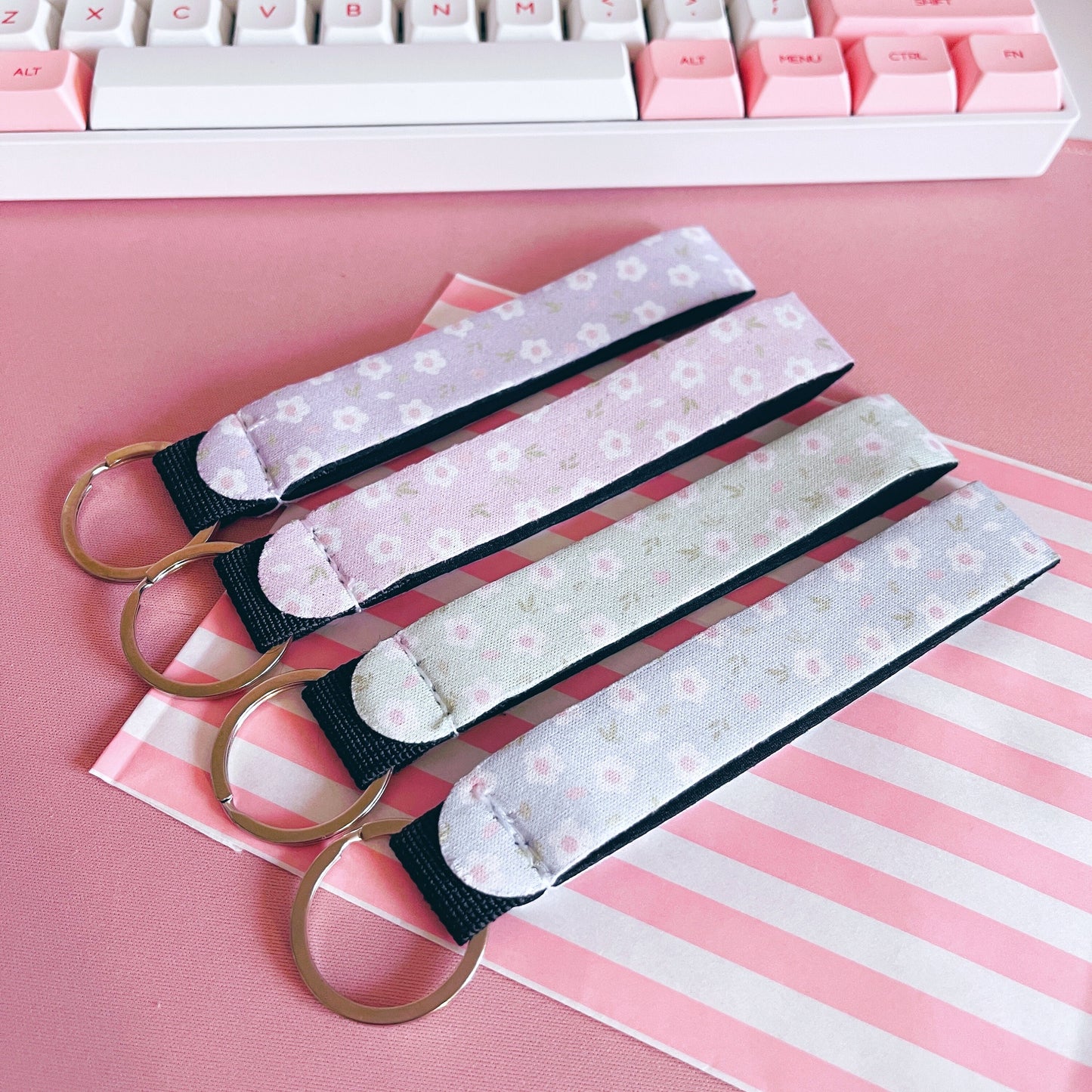 Pink Floral Wrist Lanyard