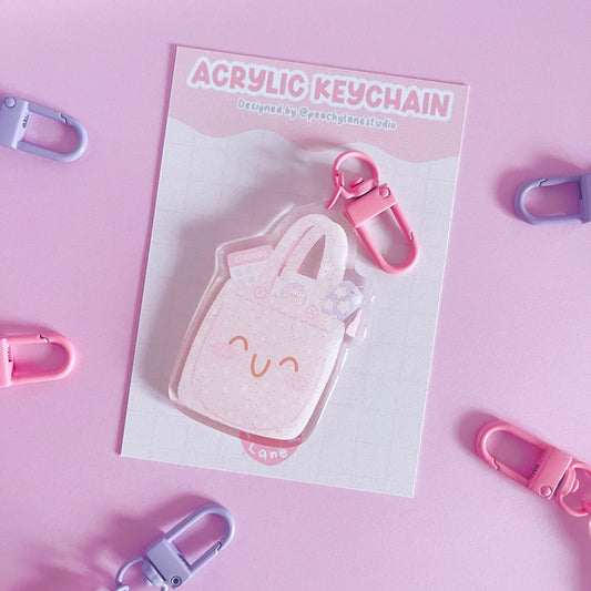 Stationery Tote Bag Glitter Acrylic Keychain