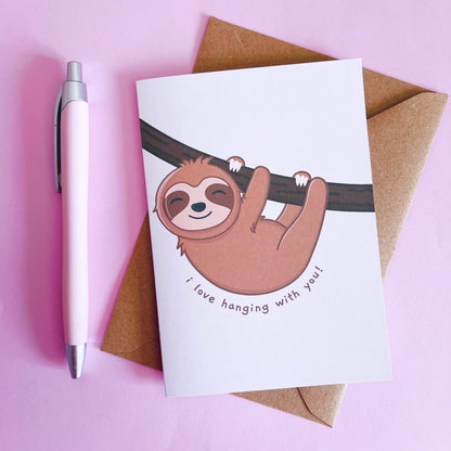 Sloth I Love Hanging With You Greetings Card With Envelope