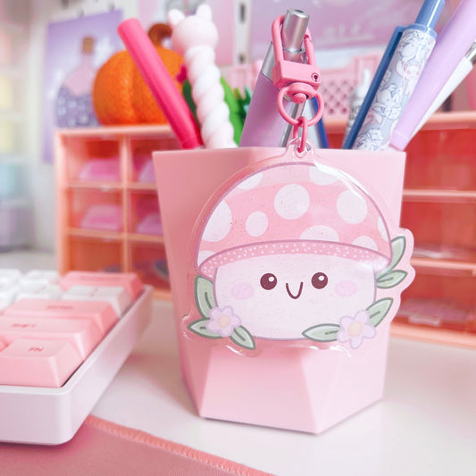 Kawaii Mushroom Glitter Acrylic Keychain