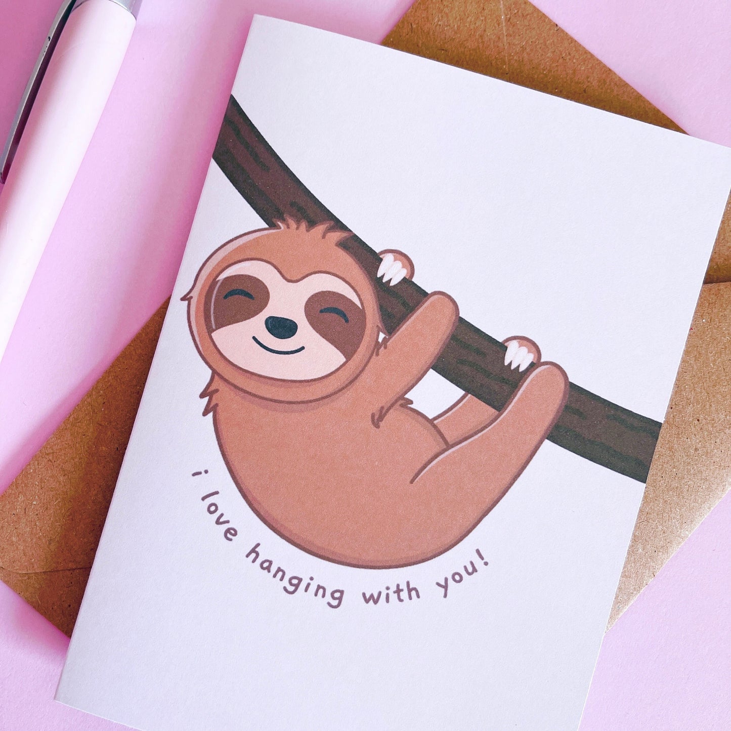 Sloth I Love Hanging With You Greetings Card With Envelope