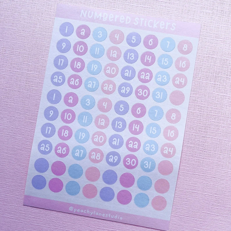 Days of the Month Numbered Sticker Sheet