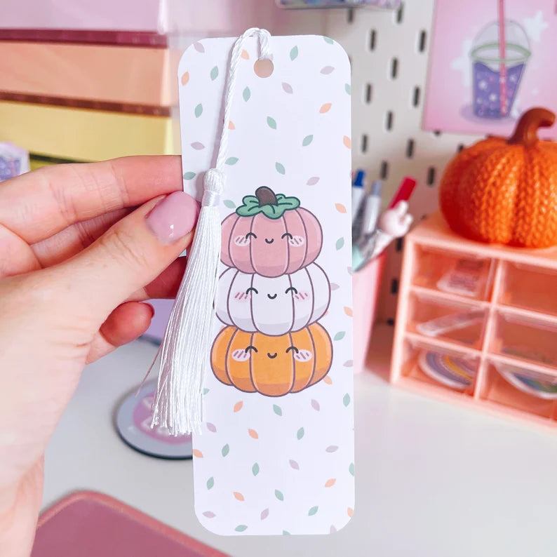 Kawaii Pumpkin Reversible Handmade Bookmark